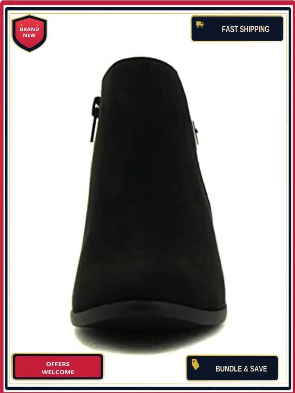 Faux Suede Ankle Bootie with Stacked Block Heel, Side Zipper, Western Style